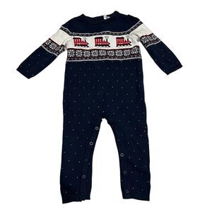 Janie and Jack 18-24M Baby Boy Fair Isle Train Romper Navy Christmas Holiday